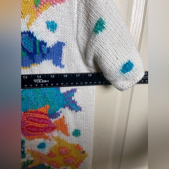 Susan Bristol Vintage Hand Knit Fish Print Button Sweater Size Small - Picture 7 of 11